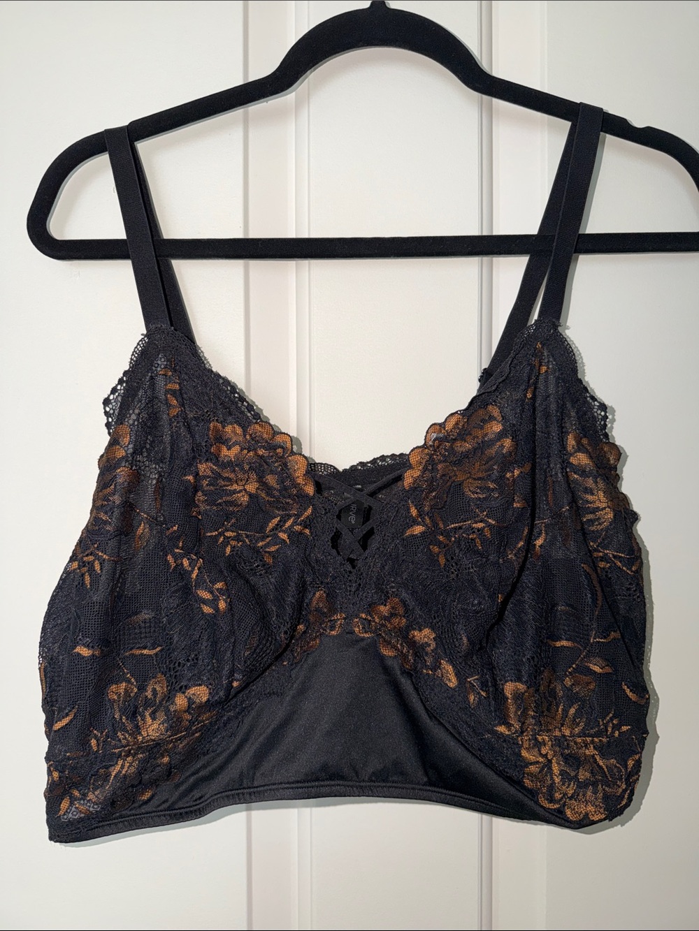 Black Lace Bralette with Bronze Floral Embroidery - Women Intimates